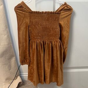 Girls Brown Corduroy Long Sleeve Dress